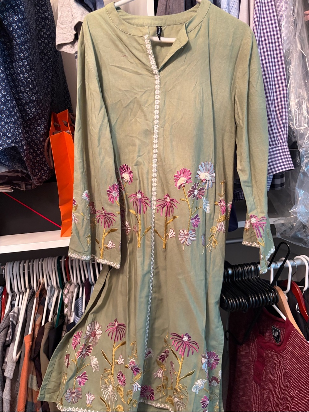 Embroidered Light Olive Green Women’s Kurta